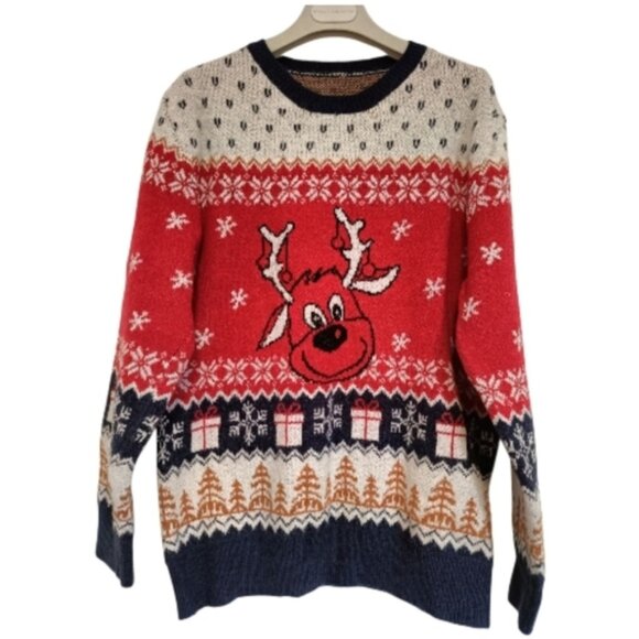 M🎄Festive Red Reindeer Ugly Holiday Sweater for Men Unisex - Picture 2 of 7